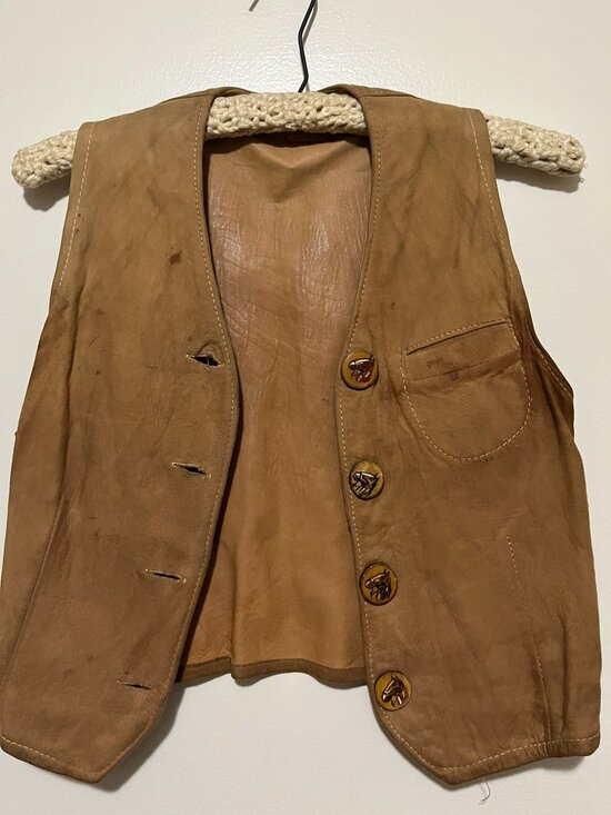 Handmade Jackets & Blazers - Vintage Handmade Suede Leather vest with wooden horse buttons XS/S